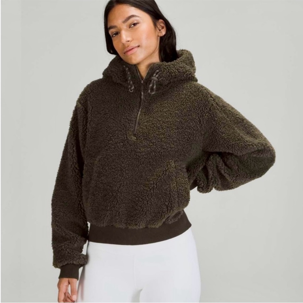 Lululemon Athletica Oh So Sherpa Half Zip Dark Olive Green Pullover Woman's Sz 4